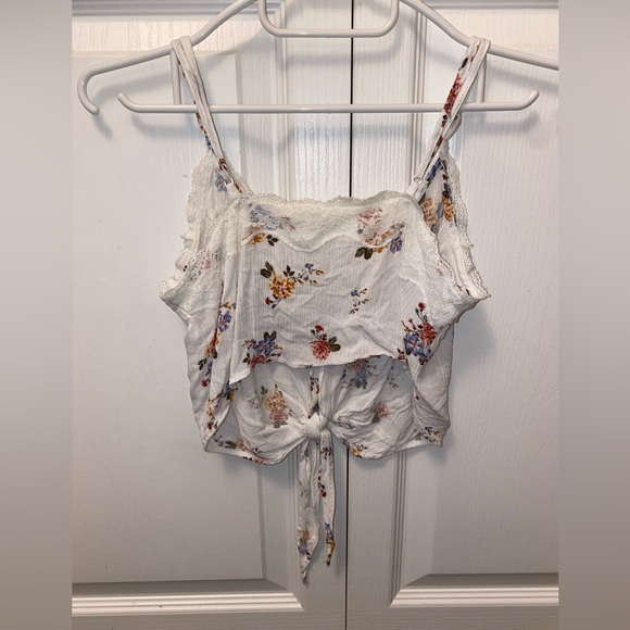 Garage white floral lace button up tied tank top XS - Picture 2 of 4